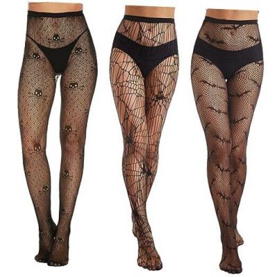 Fishnet Tights for Women One Size Black Stockings-skull/Bat/Spiderweb